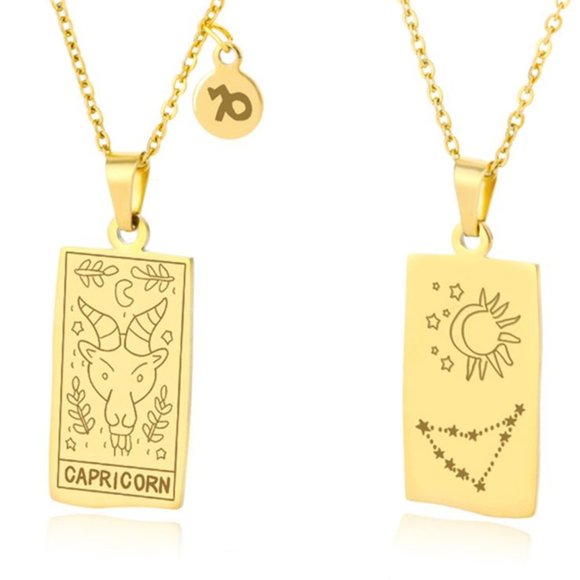 Boutique Jewelry - Capricorn Zodiac Pendant Necklace 18K Gold Plated Stainless Astrology